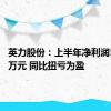 英力股份：上半年净利润510.10万元 同比扭亏为盈