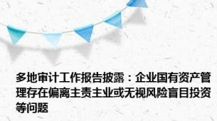 多地审计工作报告披露：企业国有资产管理存在偏离主责主业或无视风险盲目投资等问题