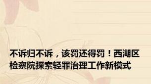 不诉归不诉，该罚还得罚！西湖区检察院探索轻罪治理工作新模式