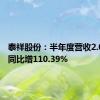 泰祥股份：半年度营收2.06亿元同比增110.39%