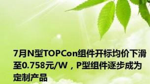 7月N型TOPCon组件开标均价下滑至0.758元/W，P型组件逐步成为定制产品