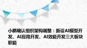 小鹏确认组织架构调整：新设AI模型开发、AI应用开发、AI效能开发三大板块职能