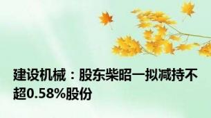 建设机械：股东柴昭一拟减持不超0.58%股份