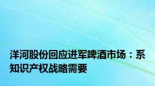 洋河股份回应进军啤酒市场：系知识产权战略需要