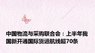 中国物流与采购联合会：上半年我国新开通国际货运航线超70条