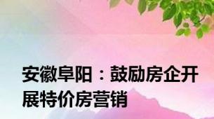 安徽阜阳：鼓励房企开展特价房营销