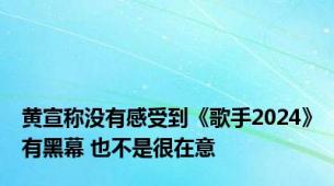 黄宣称没有感受到《歌手2024》有黑幕 也不是很在意