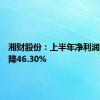 湘财股份：上半年净利润同比下降46.30%