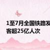 1至7月全国铁路发送旅客超25亿人次