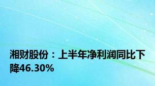 湘财股份：上半年净利润同比下降46.30%