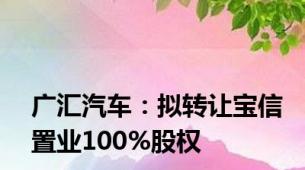 广汇汽车：拟转让宝信置业100%股权