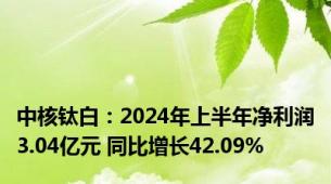 中核钛白：2024年上半年净利润3.04亿元 同比增长42.09%