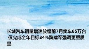 长城汽车销量增速放缓前7月卖车65万台 仅完成全年目标34%魏建军强调更重质量