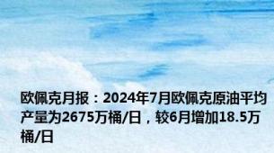 欧佩克月报：2024年7月欧佩克原油平均产量为2675万桶/日，较6月增加18.5万桶/日