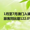 1月至7月澳门入境国际旅客同比增122.0%