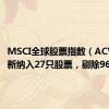 MSCI全球股票指数（ACWI）新纳入27只股票，剔除96只股票