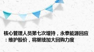 核心管理人员第七次增持，永泰能源回应：维护股价，将继续加大回购力度