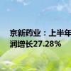 京新药业：上半年净利润增长27.28%