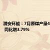 潞安环能：7月原煤产量493万吨 同比增3.79%