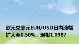 欧元兑美元EUR/USD日内涨幅扩大至0.50%，现报1.0987