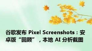 谷歌发布 Pixel Screenshots：安卓版“回顾”，本地 AI 分析截图