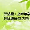 三达膜：上半年净利润同比增长43.73%