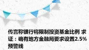 传言称银行将限制投资基金比例 求证：确有地方金融局要求设置2.5%预警线