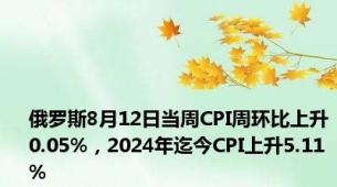 俄罗斯8月12日当周CPI周环比上升0.05%，2024年迄今CPI上升5.11%