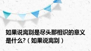 如果说离别是尽头那相识的意义是什么?（如果说离别）