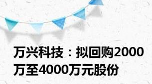 万兴科技：拟回购2000万至4000万元股份