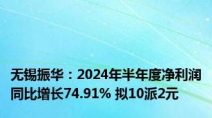 无锡振华：2024年半年度净利润同比增长74.91% 拟10派2元