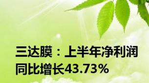 三达膜：上半年净利润同比增长43.73%