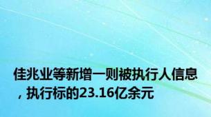 佳兆业等新增一则被执行人信息，执行标的23.16亿余元