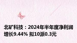 北矿科技：2024年半年度净利润增长9.44% 拟10派0.3元