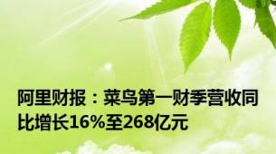 阿里财报：菜鸟第一财季营收同比增长16%至268亿元