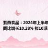 紫燕食品：2024年上半年净利润同比增长10.28% 拟10派3元