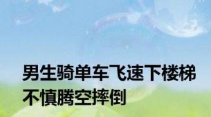 男生骑单车飞速下楼梯不慎腾空摔倒