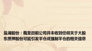 盐湖股份：截至目前公司并未收到任何关于大股东质押股份可能引发平仓或强制平仓的相关信息