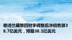 雅诗兰黛第四财季调整后净销售额38.7亿美元，预期38.1亿美元