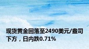 现货黄金回落至2490美元/盎司下方，日内跌0.71%