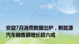 安徽7月消费数据出炉，新能源汽车销售额增长超六成