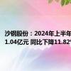 沙钢股份：2024年上半年净利润1.04亿元 同比下降11.82%