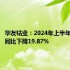 华友钴业：2024年上半年净利润同比下降19.87%