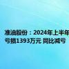 准油股份：2024年上半年净利润亏损1393万元 同比减亏