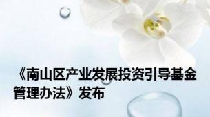 《南山区产业发展投资引导基金管理办法》发布