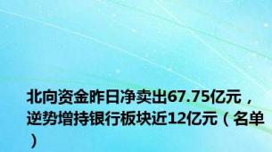 北向资金昨日净卖出67.75亿元，逆势增持银行板块近12亿元（名单）