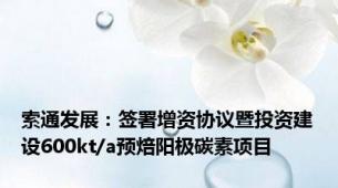 索通发展：签署增资协议暨投资建设600kt/a预焙阳极碳素项目