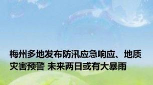 梅州多地发布防汛应急响应、地质灾害预警 未来两日或有大暴雨