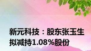 新元科技：股东张玉生拟减持1.08%股份