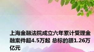 上海金融法院成立六年累计受理金融案件超4.5万起 总标的额1.26万亿元